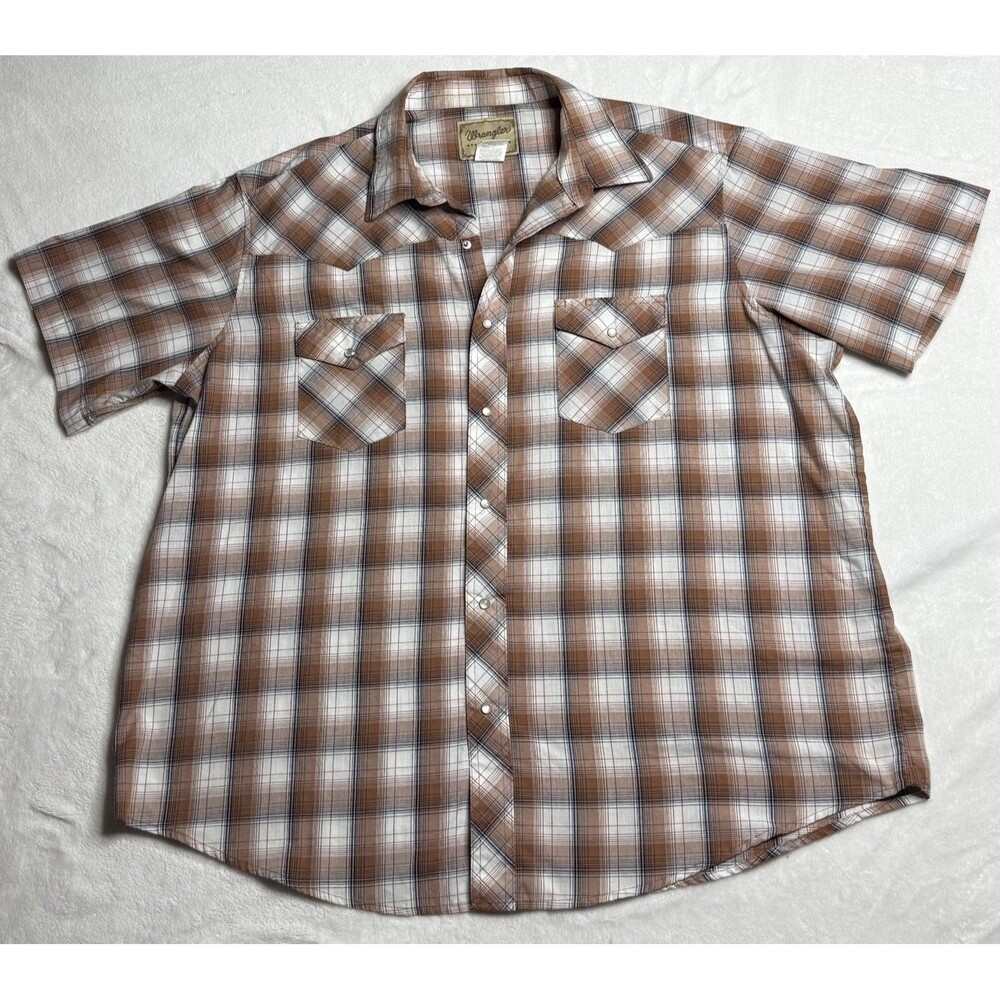 Wrangler Pearl Snap Mens Plaid Short Sleeve Shirt 2XL Cowboy Western Rodeo